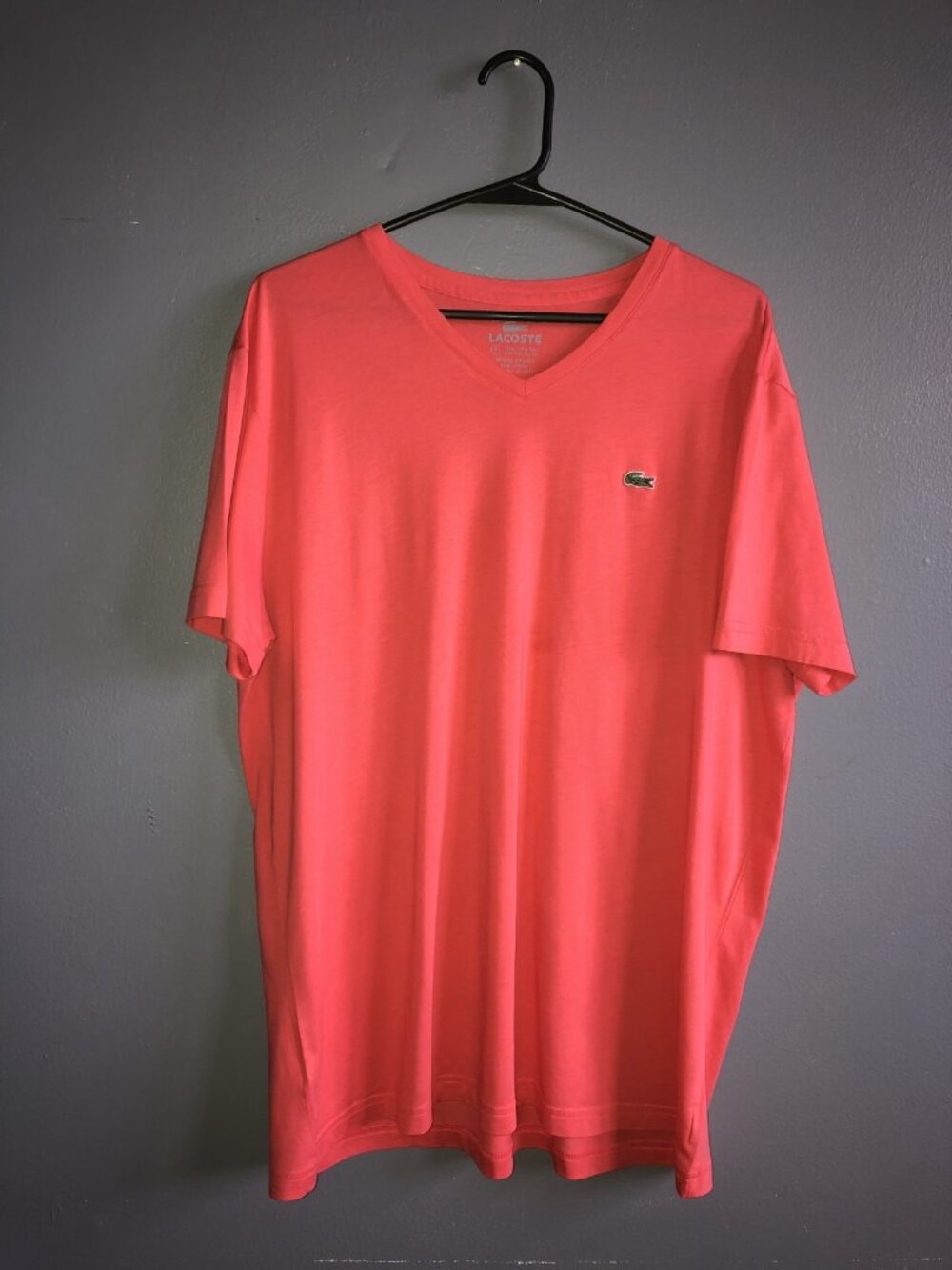 Lacoste Mens Orange V-Neck 100% Pima Cotton T-Shirt Short Sleeve Designer Size 7